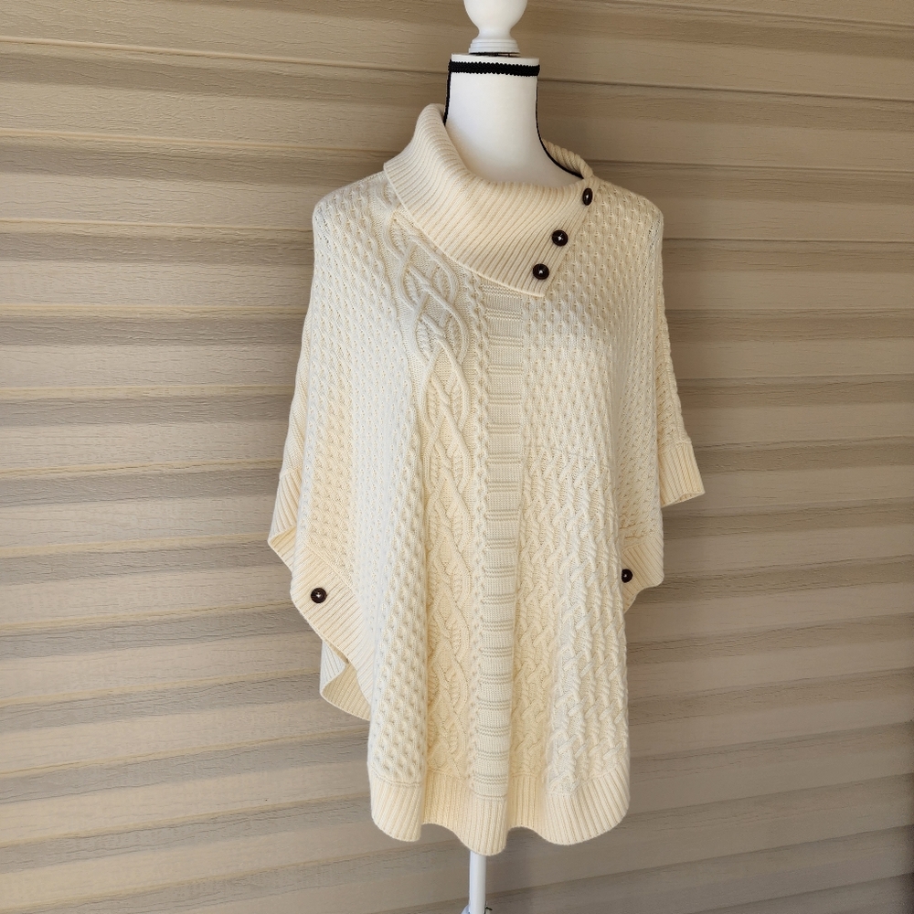 Talbots ivory knit wool blend poncho cape - Picture 11 of 12